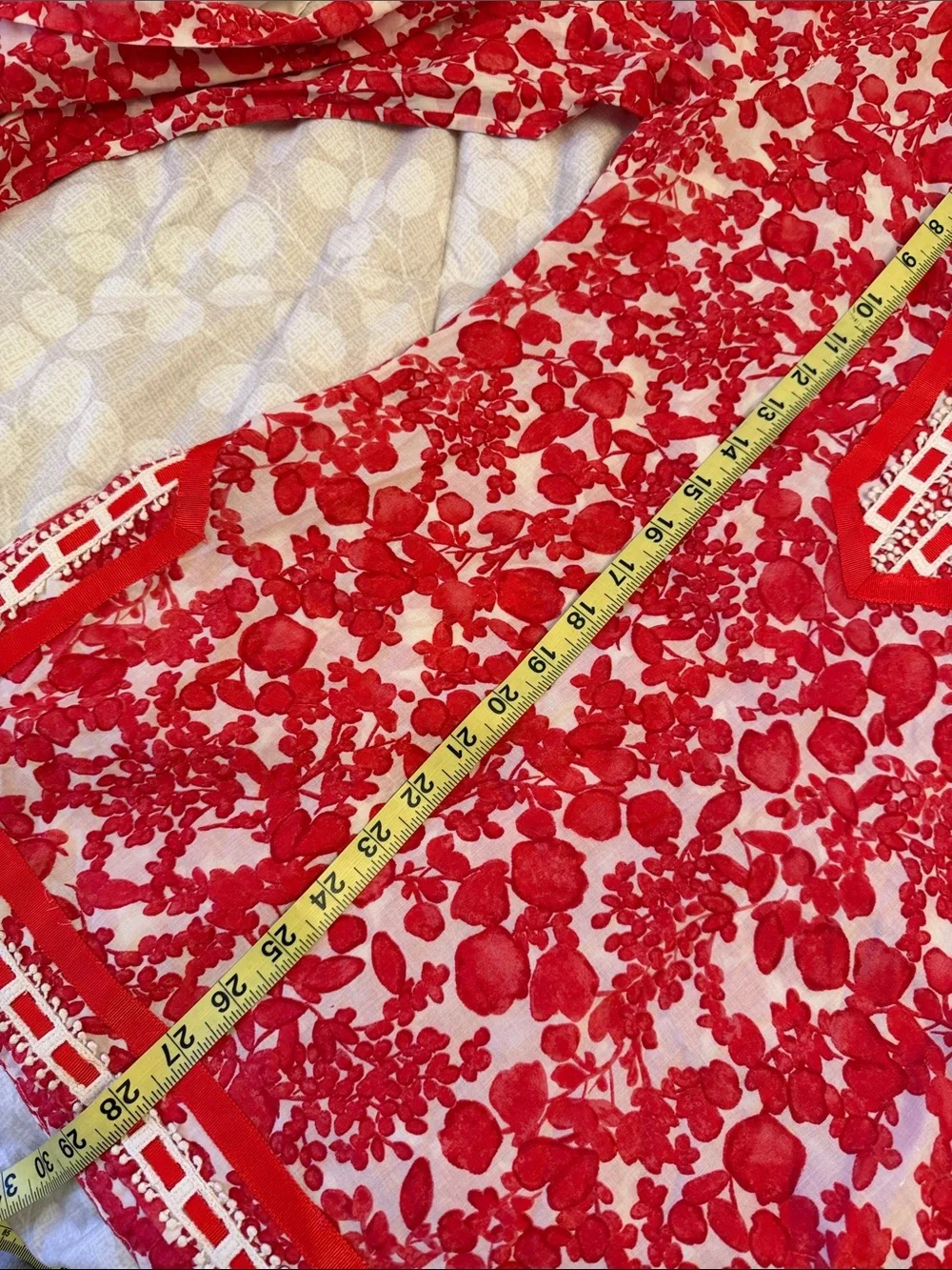 Tory Burch Womens Tunic Top Red Floral Beaded Lattice Resort Coas